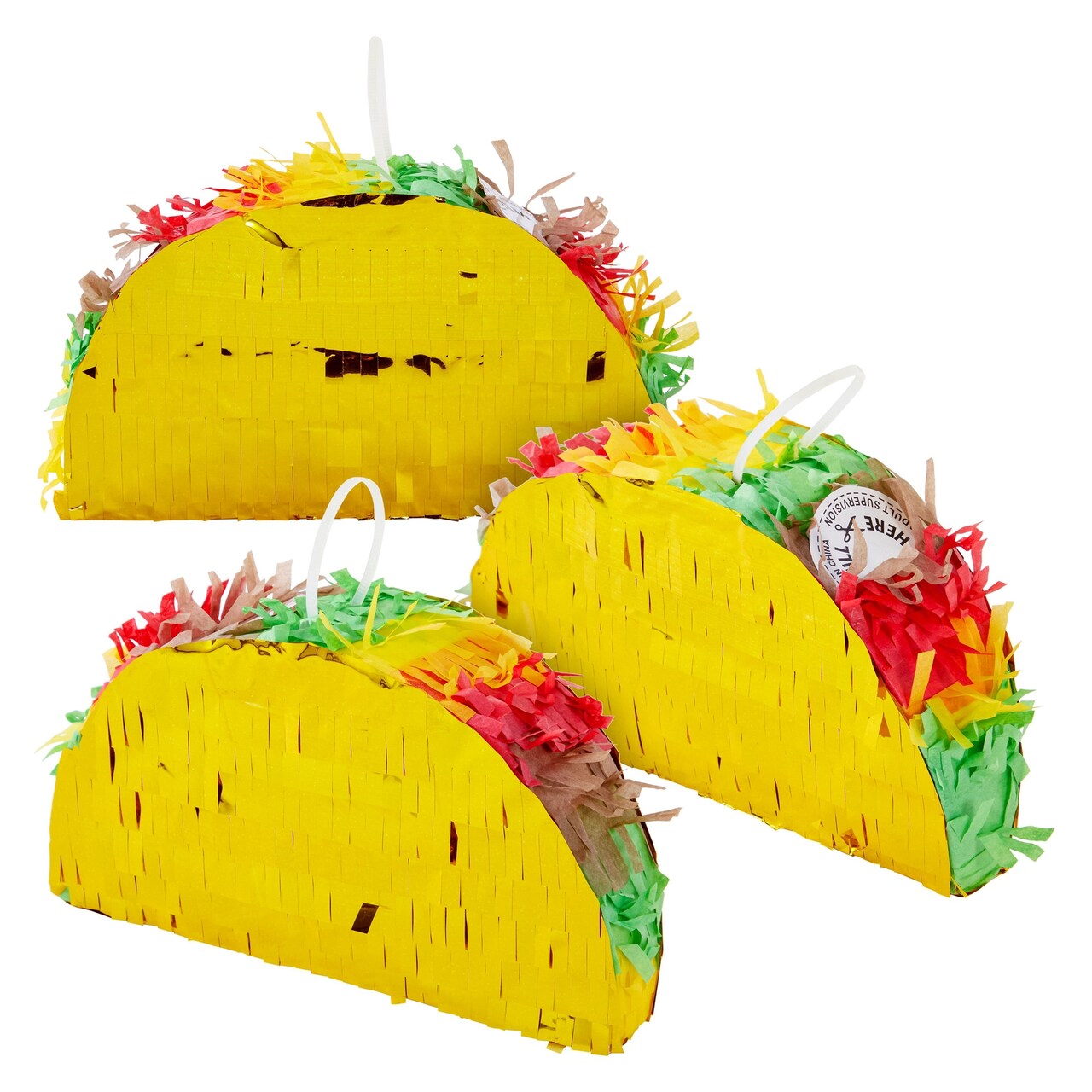 BLUE PANDA 3 Pack Mini Taco Pinatas - 6.25 x 2 x 3.6 in - Taco Decorations & Mini Pinata Favor
